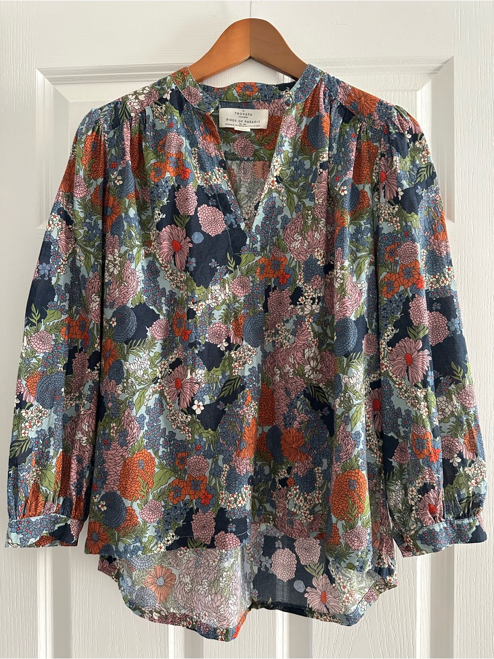 Trovata Birds of Paradis Navy Multi Floral Bailey Blouse S